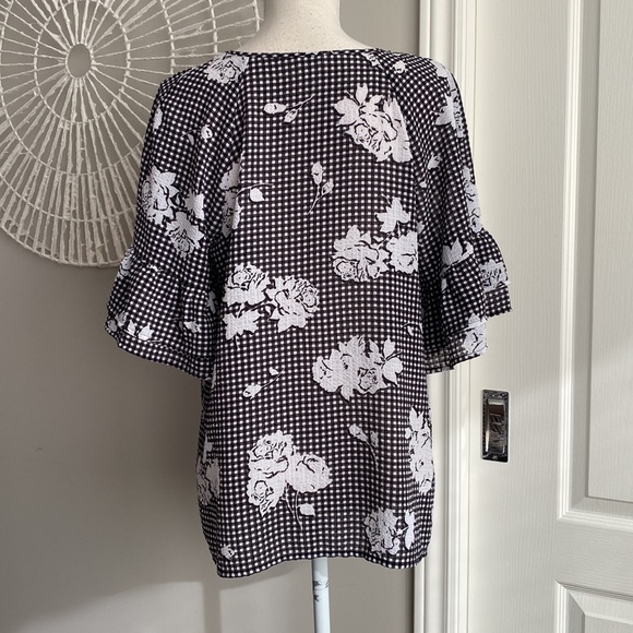 Spense - Gingham & Floral Blouse with Ruffle Sleeves - Picture 3 of 8
